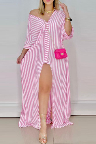 Pink Sexy Print Asymmetrische A-Linien-Kleider mit V-Ausschnitt