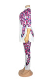Фиолетовый модный повседневный принт Горячая дрель с круглым вырезом три четверти две части