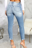 Blauwe sexy patchwork skinny denim jeans met middentaille
