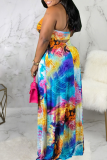 Multicolor Sexy Print Patchwork Halter Straight Dresses