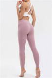 Calças de ioga casual casual rosa sólida cintura alta com levantamento de bunda