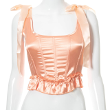 Pink Sexy Solid Bandage Patchwork Flounce Bustiers