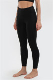 Schwarze, lässige Sportswear, solide Yogahose mit hoher Taille und hohem Bund