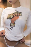 T-shirt e t-shirt con stampa slim fit a maniche lunghe con scollo a O bianco