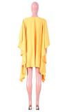 Yellow Street Fashion adult Cap Sleeve Long Sleeves O neck pleated Knee-Length Draped Solid Long