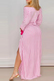 Rose roze sexy print asymmetrische V-hals A-lijn jurken