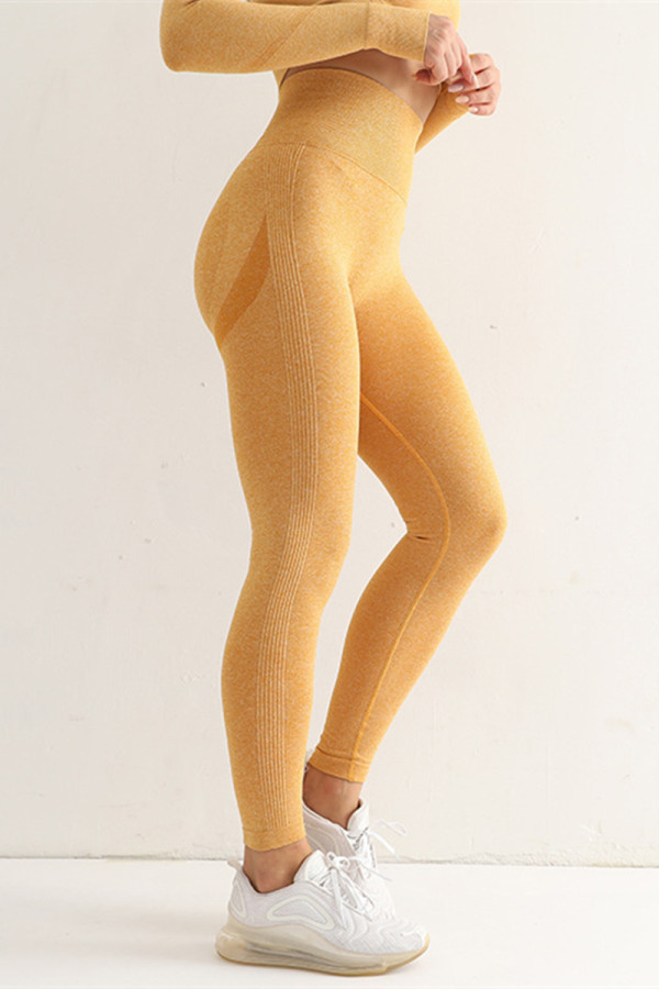 Pantalones de yoga de cintura alta básicos sólidos de ropa deportiva casual amarilla