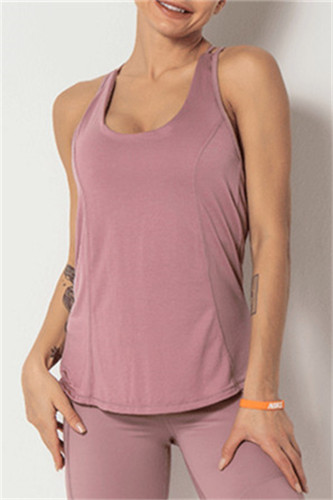 Débardeur de yoga dos nu solide rose pourpre Casual Sportswear