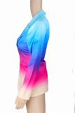 Синий Розовый Рабочая Верхняя одежда с постепенным изменением Пэчворк с отложным воротником