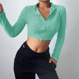 Light Green Sexy Solid Patchwork Turndown Collar Tops