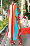Färg Mode Casual Print Patchwork O-hals långärmade klänningar