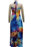 Multicolor Sexy Print Patchwork Halter Straight Dresses