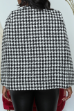 Black And White Casual Plaid Patchwork V Neck Outerwear