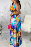 Veelkleurige sexy print patchwork halter rechte jurken