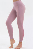 Rosa, lässige Sportswear, solide Yogahose mit hoher Taille und Po-Heftung