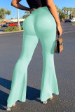 Lake Green Casual Solid Boot Cut High Waist Speaker Solid Color Bottoms