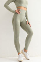 Army Green Casual Sportswear Solid Basic Yogabyxa med hög midja