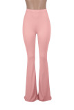 Parte inferior de color sólido de altavoz de cintura alta con corte de bota sólido casual rosa