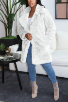 Prendas de abrigo de cuello vuelto de cárdigan sólido informal de moda blanca