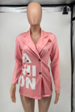 Pink Casual Print Patchwork Turndown Collar Outerwear