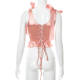 Pink Sexy Solid Bandage Patchwork Flounce Bustiers