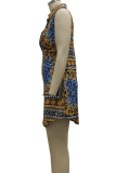 Vestidos de falda de lápiz con cuello en V de patchwork con estampado sexy multicolor