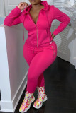 Colletto con cappuccio basic solido casual alla moda rosa Plus Size due pezzi