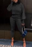 Black Casual Solid Patchwork Zipper Turtleneck Long Sleeve Two Pieces