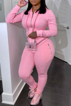 Rose Fashion Casual Solid Basic Hooded Collar Plus Size Two Pieces