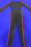 Черные модные повседневные полосатые лоскутные брюки с открытыми плечами три четверти из двух частей