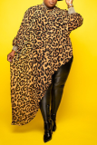 Estampado de leopardo Estampado sexy Patchwork Vestido irregular Vestidos de talla grande