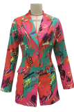Multicolor Sexy Print Patchwork Turndown Collar Outerwear