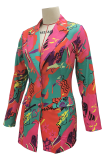 Flerfärgad sexigt tryck Patchwork Turndown-krage Ytterkläder