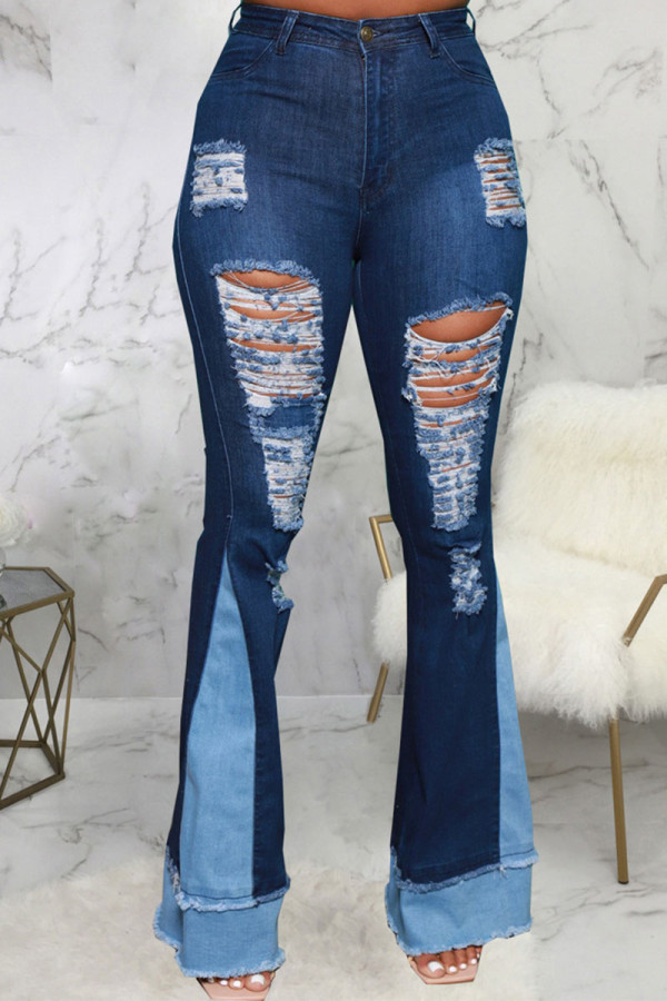 Blue Street Рваные джинсы из денима с высокой талией в стиле пэчворк