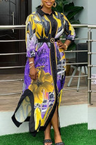 Robes asymétriques à col rabattu et imprimé décontracté violet avec boucle en patchwork