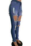 Blaue, sexy, feste, zerrissene, schmale Denim-Jeans mit mittlerer Taille