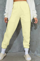 Gele mode casual effen broek met normale taille en hoge taille