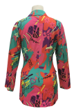 Multicolor Sexy Print Patchwork Turndown Collar Outerwear