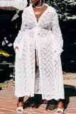 Abrigo de talla grande con cuello vuelto y cárdigan sólido sexy de moda blanca