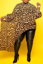 Леопардовый принт Сексуальный принт Пэчворк Асимметричное платье Платья больших размеров