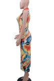 Vestidos de saia de uma etapa com estampa elegante colorida patchwork com decote em O