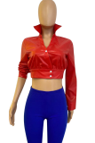Red Sexy Solid Patchwork Turndown Collar Outerwear