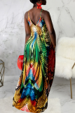 Многоцветный сексуальный принт в стиле пэчворк на тонких бретельках прямые платья