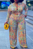 Moda multicolor Estampado casual Vendaje Cuello en V Tallas grandes Dos piezas