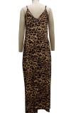 Vestidos de saia de bolo com estampa de leopardo sexy patchwork com alça espaguete