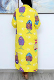 Robe chemise jaune à imprimé patchwork avec boucle à col rabattu