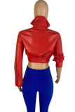 Röd Sexig Solid Patchwork Turndown-krage Ytterkläder