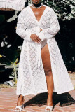Белый модный сексуальный однотонный кардиган с отложным воротником плюс размер пальто