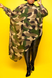 Army Green Sexy Print Patchwork Irregular Dress Plus Size Dresses