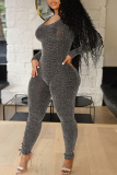 Grey Sexy Solid Hollowed Out Skinny Jumpsuits